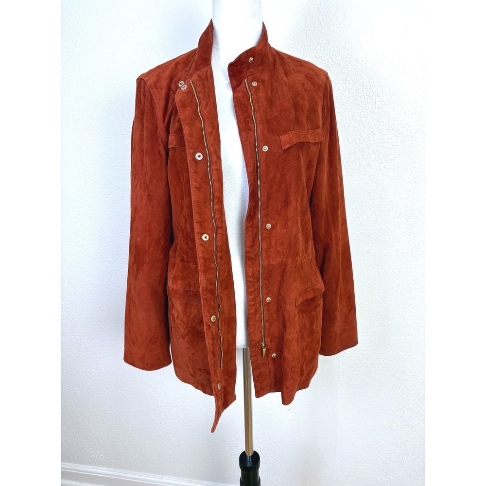 Y2K Vintage Adrienne's Vittadini Orange Suede Jacket Size 8 Made In Italy Chic - Picture 3 of 9